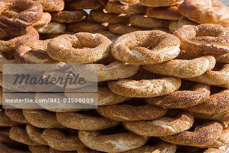 Traditional Turkish bagels with sesame seeds for sale, Istanbul, Turkey, Europe Traditional Turkish bagels with sesame seeds for sale, Istanbul, Turkey, Europe