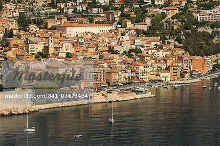 View from helicopter of Villefranche, Alpes-Maritimes, Provence, Cote d'Azur, French Riviera, France, Mediterranean, Europe