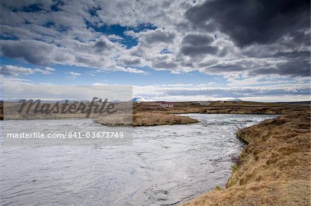 River Laxa flowing out of Lake Myvatn, Skutustaoir near Reykjahlid, Iceland, Polar Regions