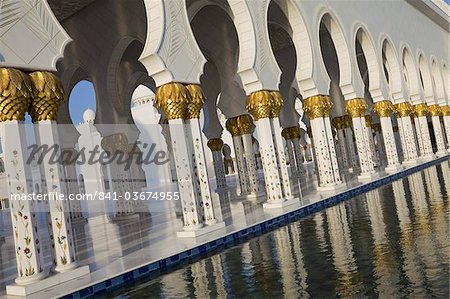 Gilded columns of Sheikh Zayed Bin Sultan Al Nahyan Mosque, Abu Dhabi, United Arab Emirates, Middle East