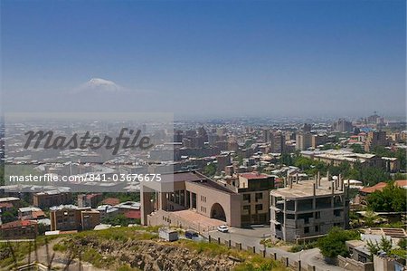 View over city of Yerevan, with Mount Ararat in the distance, Armenia, Caucasus, Central Asia, Asia