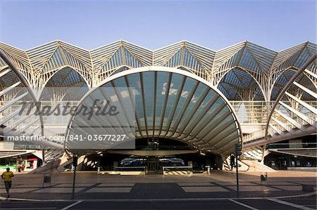 The facade of the Oriente railway station, built for the Expo 98, in Lisbon, Portugal, Europe