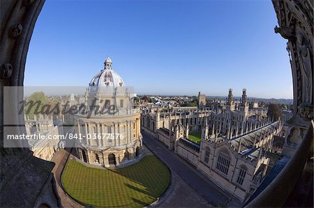 Rooftop view of Radcliffe Camera and All Souls College from University Church of St. Mary the Virgin, Oxford, Oxfordshire, England, United Kingdom, Europe