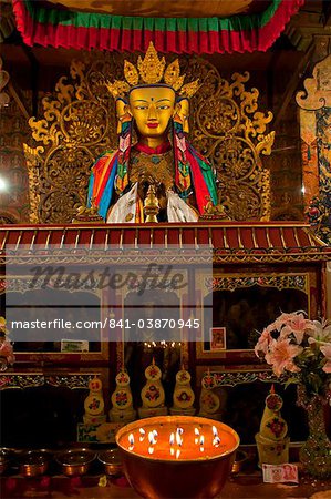 Buddha inside the Kumbum, literally one hundred thousand images, of the Palcho Monastery, the largest chorten in Tibet, Gyantse, Tibet, China, Asia