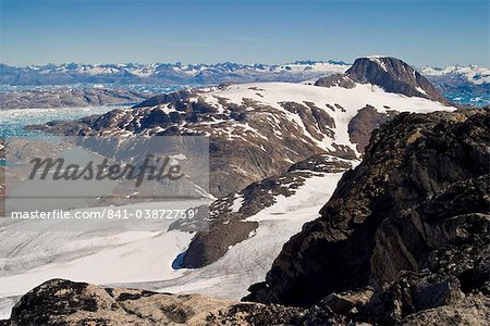 Glaciated terrain on a ski-mountaineering ascent in south-east Greenland, Polar Regions