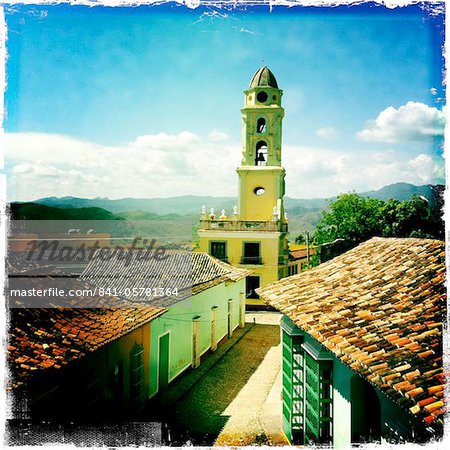 View of the convent of San Francisco de Asis, now a museum, from the balcony of the Museo Romantico, Trinidad, UNESCO World Heritage Site, Cuba, West Indies, Central America