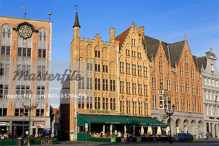 Gothic buildings on the Main Square Marketplace, Bruges, West Flanders, Belgium, Europe