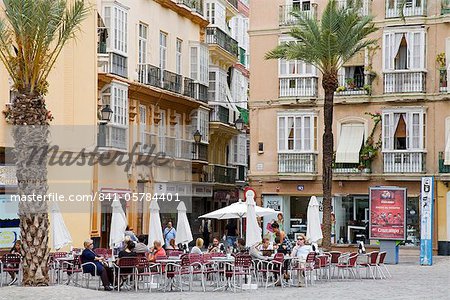 Cafe on the Cathedral Plaza, Cadiz, Andalusia, Spain, Europe