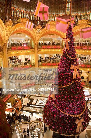 Galeries Lafayette interior during Christmas time, Paris, France, Europe