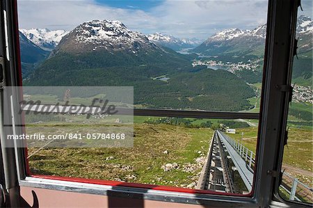 Funicular to the top of Muottas Muragl near St. Moritz, Switzerland, Europe