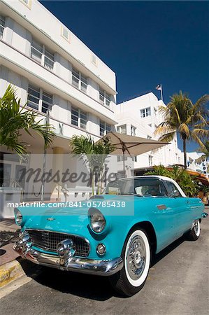 Classic antique Thunderbird, Art Deco District, South Beach, Miami, Florida, United States of America, North America