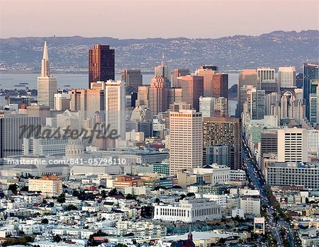 Downtown San Francisco with the Transamerica Pyramid and Market Street as viewed from Twin Peaks, San Francisco, California, United States of America, North America