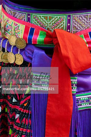 Detail of traditional dress of Hmong woman, Lao New Year Festival, Luang Prabang, Laos, Indochina, Southeast Asia, Asia