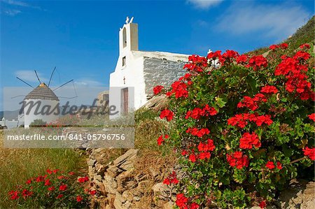 Windmill and Chora, Ios Island, Cyclades, Greek Islands, Greece, Europe