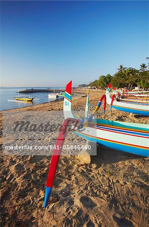 Boats on Sanur beach, Bali, Indonesia, Southeast Asia, Asia