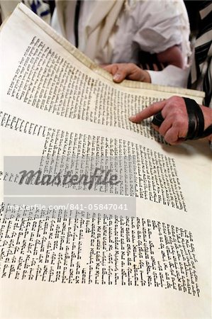 Reading the Book of Esther during Purim celebration in a synagogue, Montrouge, Hauts-de-Seine, France, Europe