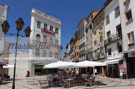 An outdoor cafe at the Largo de Portagem public square in Coimbra, Beira Litoral, Portugal, Europe