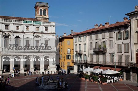 Piazza Vecchia at sunset, Bergamo, Lombardy, Italy, Europe