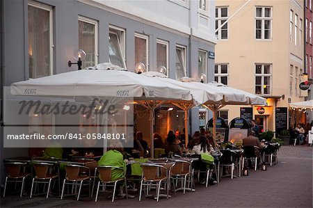 City cafe at dusk, Copenhagen, Denmark, Scandinavia, Europe