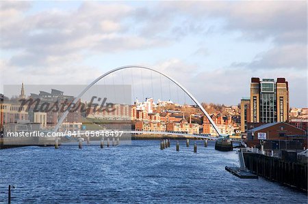 Millennium Bridge and The Baltic from The Swing Bridge, Newcastle upon Tyne, Tyne and Wear, England, United Kingdom, Europe