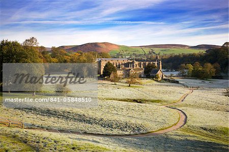 Frosty morning at Bolton Priory ruins (Bolton Abbey), Yorkshire Dales National Park, Yorkshire, England, United Kingdom, Europe