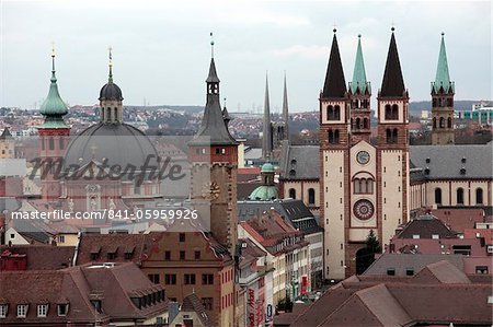 Old Town with Cathedral, Wurzburg, Franconia, Bavaria, Germany, Europe