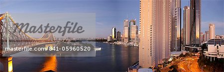 Story Bridge, Kangaroo Point, Brisbane River and city centre at dawn, Brisbane, Queensland, Australia, Pacific