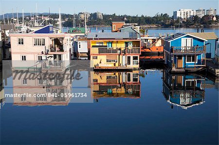 Colourful boat houses, Fisherman's Wharf, Victoria, Vancouver Island, British Columbia, Canada, North America