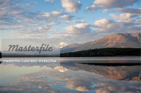 Mount Edith Cavell reflected in Pyramid Lake, early morning light, Jasper National Park, UNESCO World Heritage Site, British Columbia, Rocky Mountains, Canada, North America