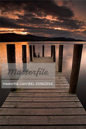 Wooden jetty on Derwent Water, Lake District National Park, Cumbria, England, United Kingdom, Europe