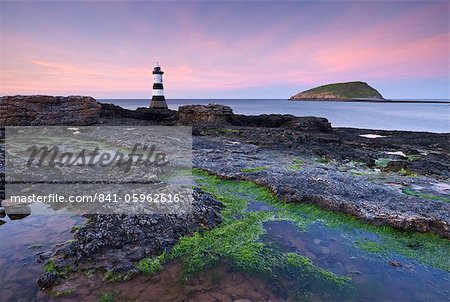 Dusk over Penmon Point Lighthouse and Puffin Island, Isle of Anglesey, Wales, United Kingdom, Europe