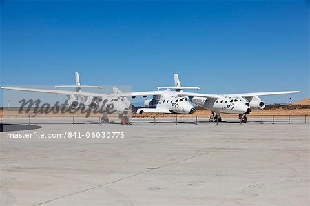 Virgin Galactic's White Knight 2 with Spaceship 2 on the runway at the Virgin Galactic Gateway, Upham, New Mexico, United States of America, North America