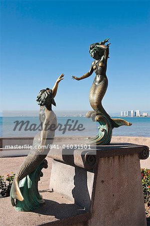 Triton and Nereida sculpture on the Malecon, Puerto Vallarta, Jalisco, Mexico, North America
