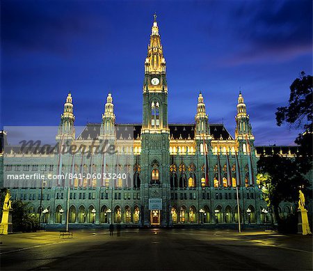 Rathaus (Town Hall) Gothic building at night, UNESCO World Heritage Site, Vienna, Austria, Europe Rathaus (Town Hall) Gothic building at night, UNESCO World Heritage Site, Vienna, Austria, Europe