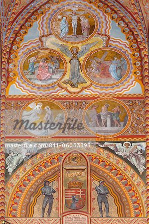 Frescoes decorating interior of Matthias Church (Matyas-Templom), UNESCO World Heritage Site, Buda, Budapest, Hungary, Europe