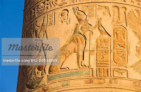 Painted pillar at the Temple of Sobek and Haroeris, Kom Ombo, Egypt, North Africa, Africa