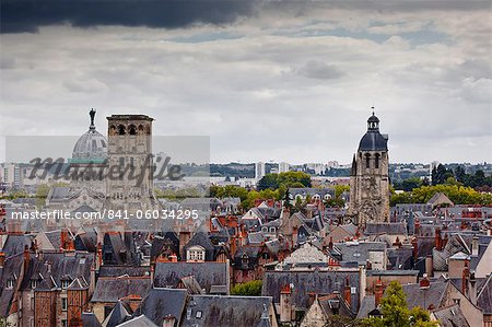 Looking across to Tour Charlemagne and the Basilique of St. Martin, Tours, Indre-et-Loire, Loire Valley, Centre, France, Europe
