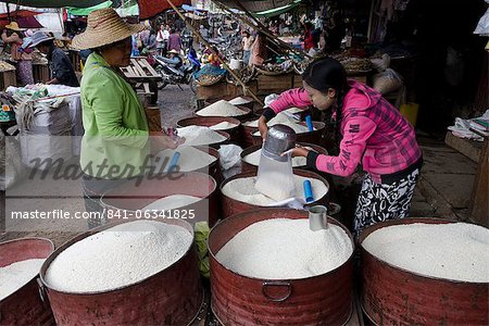 Rice stall in daily food market, Augban, Southern Shan State, Myanmar (Burma), Asia