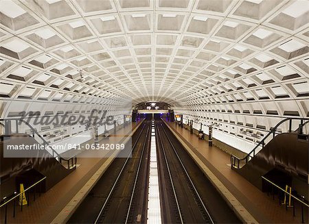 Foggy Bottom Metro station platform, part of the Washington D.C. metro system, Washington D.C., United States of America, North America