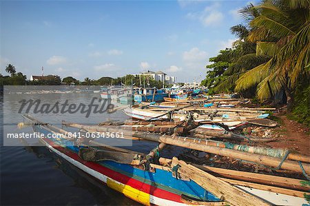 Fishing boats in Negombo Lagoon, Negombo, Western Province, Sri Lanka, Asia