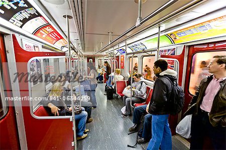 Interior of subway train, Toronto, Ontario, Canada, North America Interior of subway train, Toronto, Ontario, Canada, North America