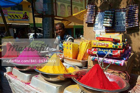 Coloured powders for sale, Channapatna village, Mysore, Karnataka, India, Asia