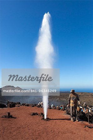 Water turning to steam by subterranean heat, Islote de Hilario, Timanfaya National Park, Lanzarote, Canary Islands, Spain