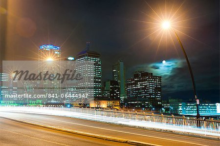 Light trails at night on the bridge from Brisbane city centre to South Bank, Brisbane, Queensland, Australia, Pacific