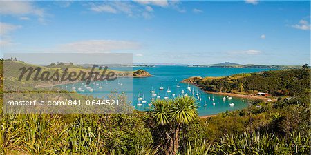Panorama of sailing boats on Waiheke Island, Auckland, North Island, New Zealand, Pacific