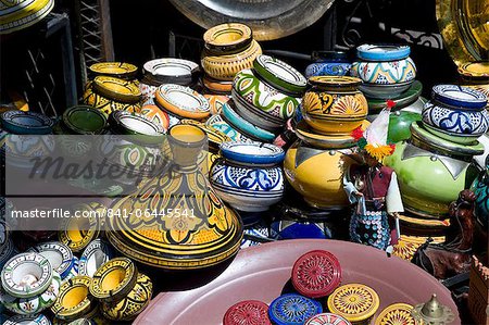 Colourful ceramic pots for sale in the souk in Marrakech, Morocco, North Africa, Africa