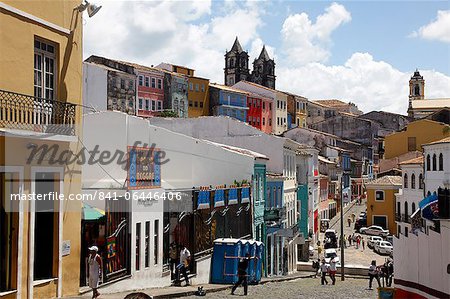 Cobbled streets and colonial architecture, Largo de Pelourinho, Salvador, Bahia, Brazil, South America