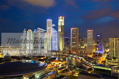 Skyline and Financial district at dusk, Singapore, Southeast Asia, Asia