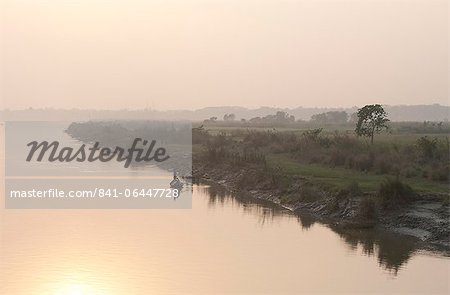 Early morning light at sunrise on the River Hugli (River Hooghly), rural West Bengal, India, Asia