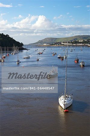 River Conwy estuary looking to Deganwy and Great Orme, Llandudno, in summer, Gwynedd, North Wales, United Kingdom, Europe